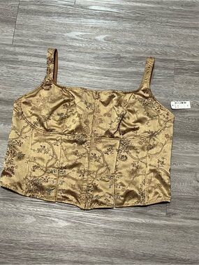 Addition Elle Gold Corset Top 3X Lace Up Bustier Satin Statement Piece
